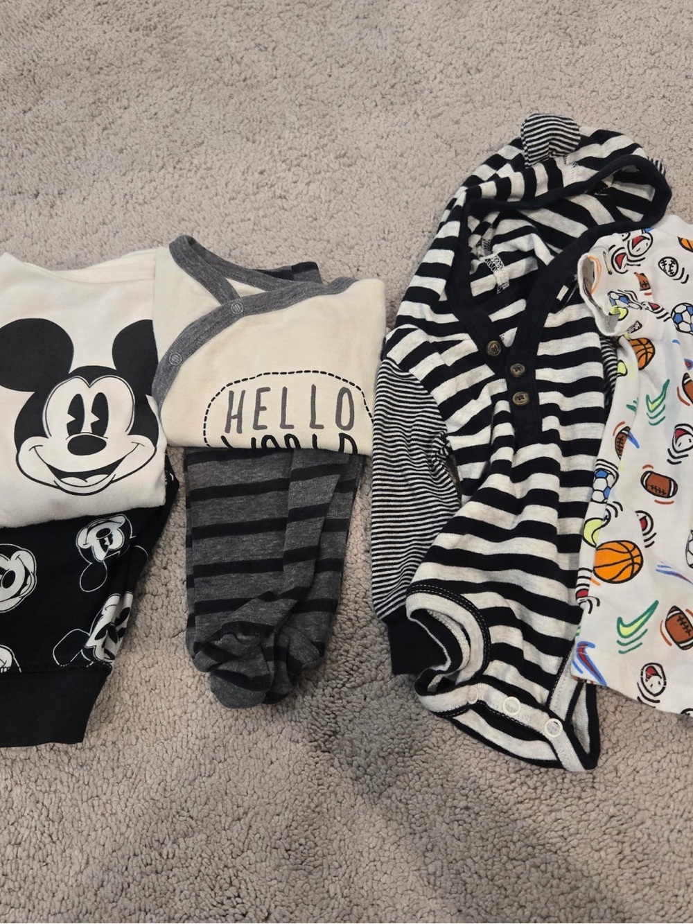 Disney Black & White Mickey Mouse Striped Baby One-Piece